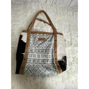 Sixtease The New Vintage Talisman Tote Bag Canvas Calf Hair Leather Brown/gray